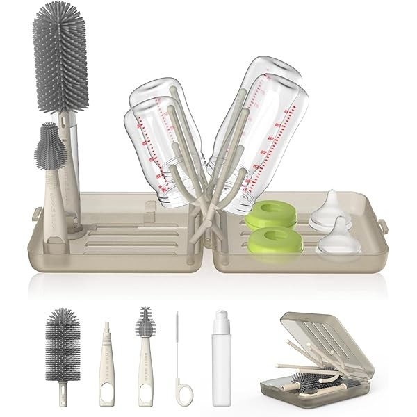 YOTIME Travel Bottle Brush Set, Auto-Open Rack & Vertical Brushs