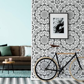 NAKLEO Tile Stencil for Painting, 20 x 20 cm, Caria Spanish Moorish Flower, Moroccan, Plastic Reusable Floor Stencil, DIY, Wooden Furniture Wall Decoration, Terracotta