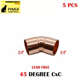 PAKA HADN TOOLS USA [5-Pack] 3/4" Copper 45 Degree Elbow Fitting CxC , Certified Lead Free