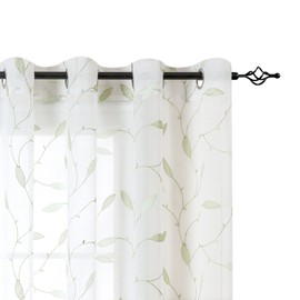 White Leaf Sheer Curtains for Living Room Curtains 84 Inches Long Grommet Top Floral Leaf Embroidery Voile Sheer Curtains for Bedroom Embroidery Window Curtains 2 Panels