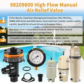 98209800 High Flow Manual Relief Valve Replacement with Pressure Gauge/Air Relief Manual Valve Assembly for Pool and Spa Filter (98209800-1)