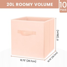 Storage Cubes, 11 Inch Cube Storage Bins (Set of 10), Collapsible Closet Storage Bins with Dual Handles, Fabric Shelf Organization Basket Boxes, Baby Nursery Organizer Bins for Toys, Clothes (Pink)