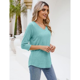 Sherosa Womens Summer Tops 3/4 Sleeve V Neck Loose Fitting Lightweight Casual T-Shirts Mint M
