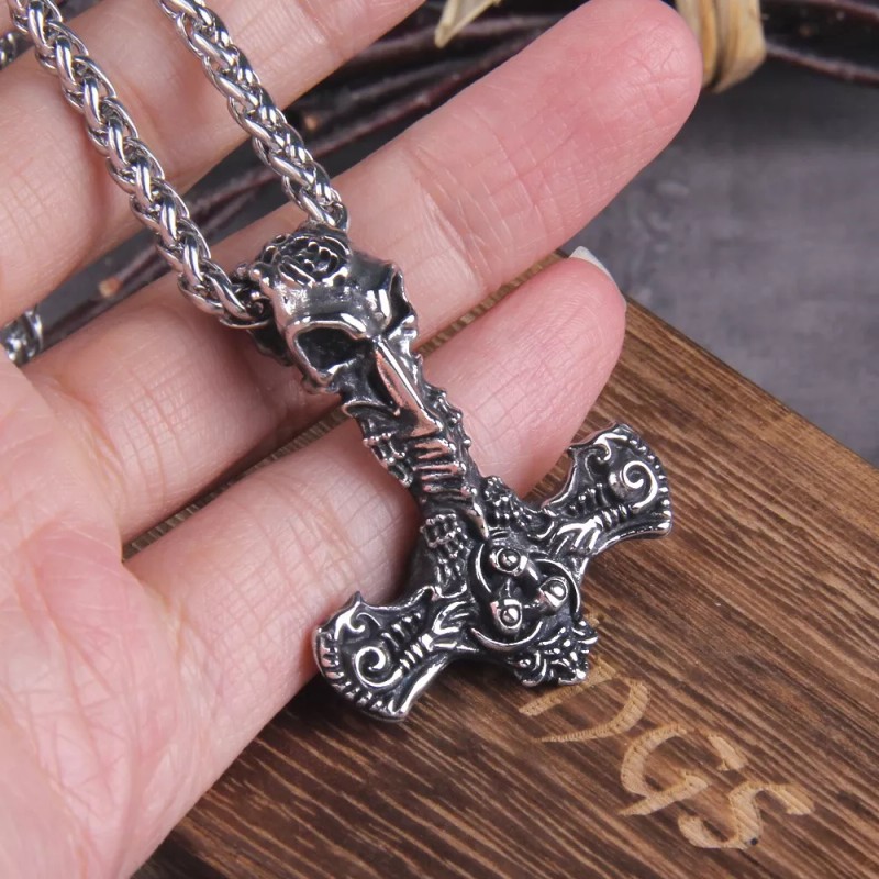 Vikings Collar Martillo Thor Calavera Celta Nórdico + Caja Madera
