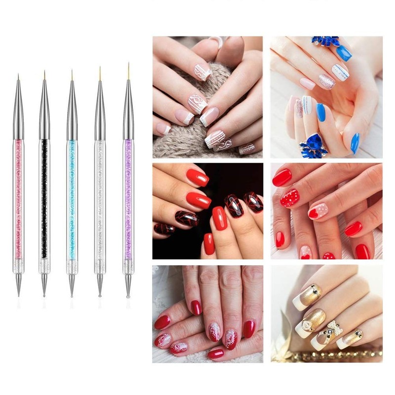 FULINJOY 5 Pcs Nail Art Liner Brushes, Dual-ended Nail Art