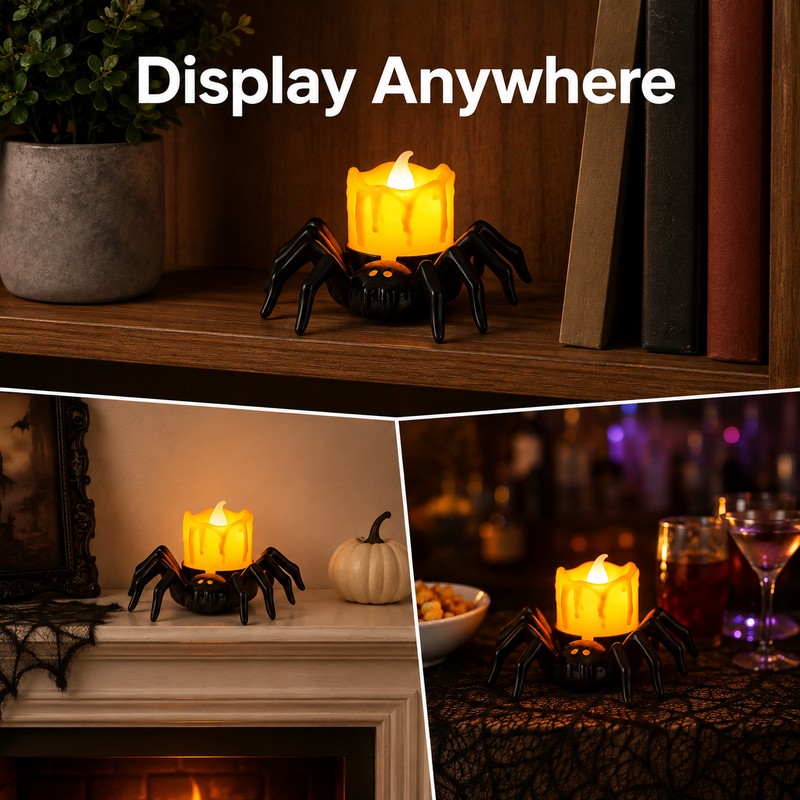 Halloween LED Spider Pumpkin Candle Light – Plastic Lamp for