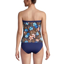 Lands' End Traje de baño tipo tankini sin tirantes para mujer con tirantes extraíbles y ajustables, Deep Sea Navy Tropic Palm, 4