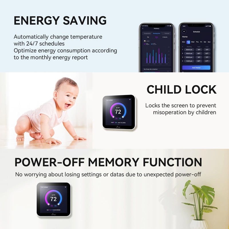 vine Programmable Thermostat for House with 4.0" Touch Screen, WiFi