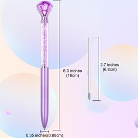 6 Diamond Pens with Crystal Top, Bulk with Black Ink Refill, for Office, School, Home