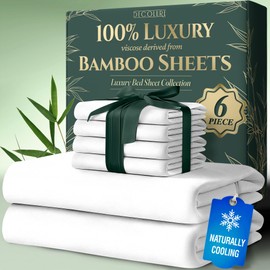 DECOLURE 100% Viscose Derived from Bamboo Sheets King Size - Luxury 6 Pc Naturally Cooling Sheets, Ultra Soft Bed Set - Deep 17" Pockets, Durable Double Stitching, Oeko Tex Standard (White)