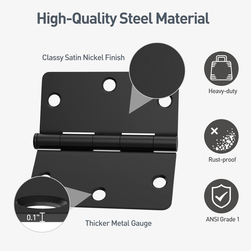 HOSOM 3 Pack Matte Black Door Hinges 3.5 Inch with