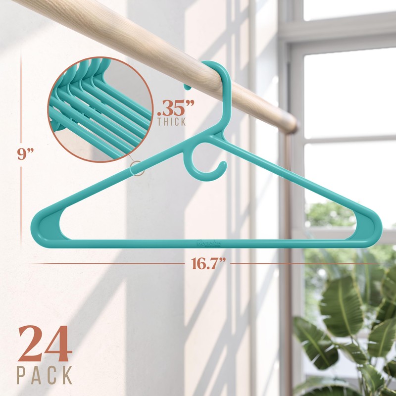 NEATERIZE Thick Heavy Duty Hangers - Aqua Plastic Clothes Hangers