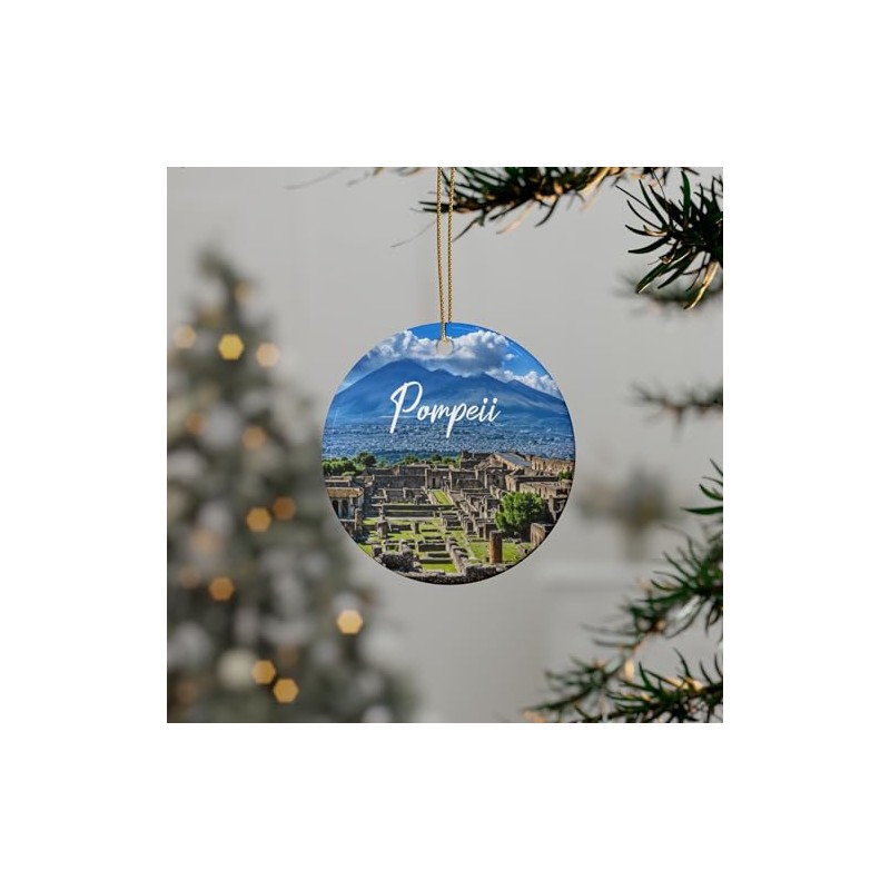 Pompeii Christmas Ornament – Double-Sided Ceramic Tree Decoration Featuring Mount