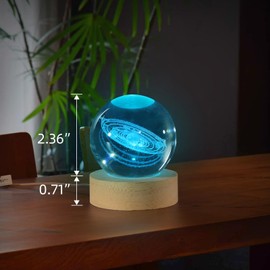 KPNUWN 3D Solar System Ball Night Light with Stand, Clear Glass Ball Light, 3.07 inch Crystal Lamp 16 Color Changing Night Light for Bedroom Decor, Ideal Birthday Gift for Teens Boys and Girls