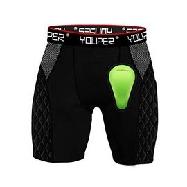 Youper Youth Elite Padded Sliding Shorts w/Soft Athletic Cup for Baseball & Football (Black, Medium)