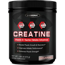 ZEBORA Creatine Monohydrate Powder for Adults, for Muscle Growth, Unflavor