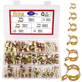 Rrina 120Pcs Fuel Silicone Vacuum Hose Spring Band Type Action Pipe Clamp Low Pressure Air Clip Clamp Assortment Kit, 6 Sizes(6mm 8mm 10mm 12mm 14mm 16mm)