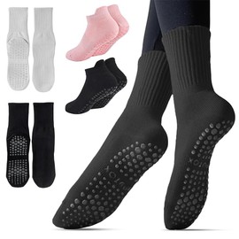 4 Pairs Non Slip Yoga Socks Grip Pilates Socks for Women, Non Slip Yoga Athletic Socks for Barre Ballet Barefoot Workout Hospital