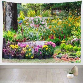 Loccor Beautiful Spring Blossom Flower Tapestry Colorful Floral Garden Landscape Park Scenery Wall Hanging Nature Tapestry Home Wall Decor for Bedroom Dorm Picnic Living Room Wedding 60"x50"