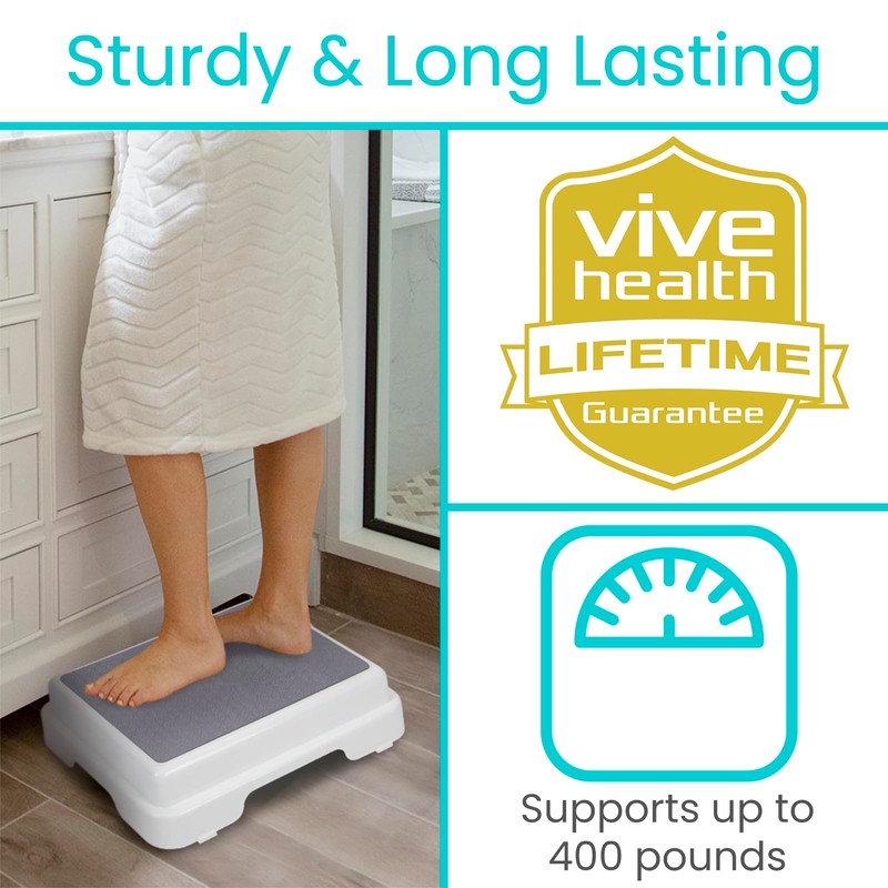 Vive Bath Shower Step Stool (4.5") - Slip Resistant, Stackable,