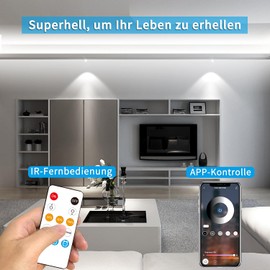 Yeewhale Cob LED Strip 15 m, App Control, with Remote Control, Flexible Dimmable COB LED Strip, DC24 V 6000 K White LED Strip, Applicable to Bedroom, Room, DIY Decoration