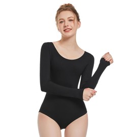 Spoxiyue Ballet Leotard for Women, Black Long Sleeve Leotard for Ballet, Adult Gymnastics Leotard Dancewear (Black Long, L)