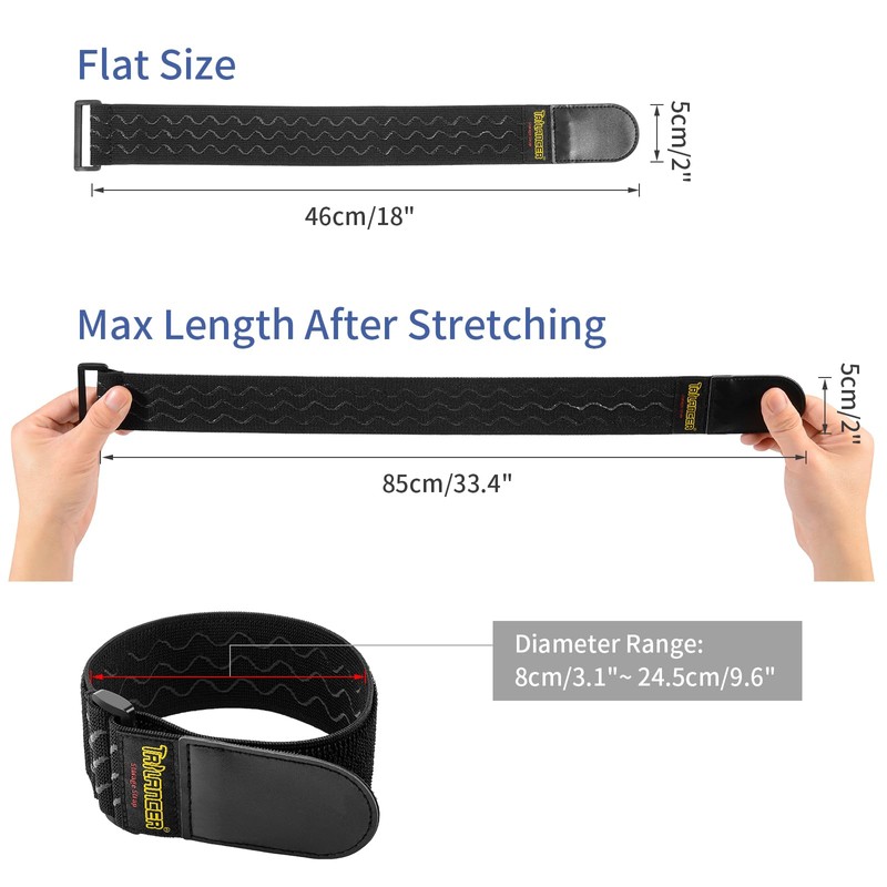 Trilancer Elastic Cinch Straps with Anti-Slip Strips, 2" x 18"(8