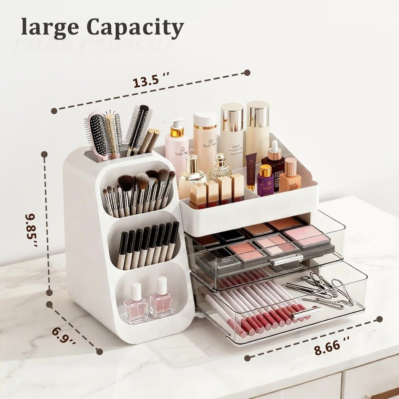 ShinyDew Bathroom Countertop Makeup Organizer with Brush Holder, Large Cosmetic