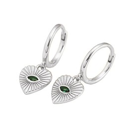 Heart Evil Eye Dangle Small Hoop Earrings for Women 925 Sterling Silver Green CZ Eyes Charms Drop Dangling Huggie Hoops Cartilage Cuff Hypoallergenic Earring Gifts Birthday Christmas Valentine (Silver)
