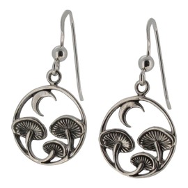 Touch Jewellery 925 Sterling Silver Mushrooms and Moon Drop Earrings