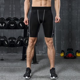 ORBU Men's Compression Half Tights with Pockets for Training, Muscle Training, Running, Short Tights, Sports, Spats, Compression, Breathable, Sweat Absorbent, Quick Drying, Black