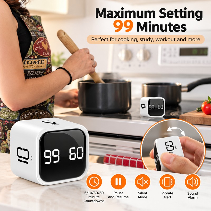 Cube Countdown Timer for Work & Study – 5/10/30/60 Min