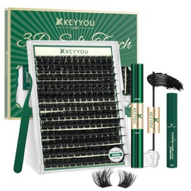 KEYYOU lash Clusters Kit 3D Effect Eyelash Clusters Kit 182pcs 200D 9-18MIX D Curl Individual Lashes Kit Wispy Lashes Volume Cluster Lashes Kit Soft DIY Lash Extension Kit (3D Kit-200D-D-9-18MIX)