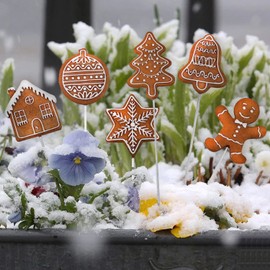 colourliving Gingerbread Figures Decoration Flower Stake Gingerbread Stake 6 Pieces Christmas Figures Small Gingerbread Decoration
