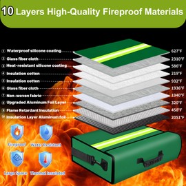 Fireproof Money Bags with Lock-6500°F Fireproof Document Box,10 Layers Insulation Materials&Waterproof Zipper,Removable Folder Layers/Wallet,Reflective Strip for Cash,Valuables(16.5”x 12.4”x 5.5”)