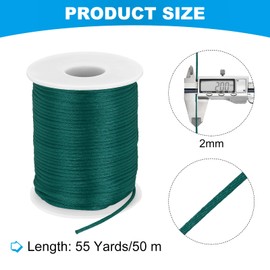 sourcing map Crafts Nylon Satin Cord 2mm x 55 Yards Macrame Rope Braided Thread Twine String Smooth Beading Cord Chinese Knotting Silk for Bracelet Necklace Jewelry Making DIY, Dark Green