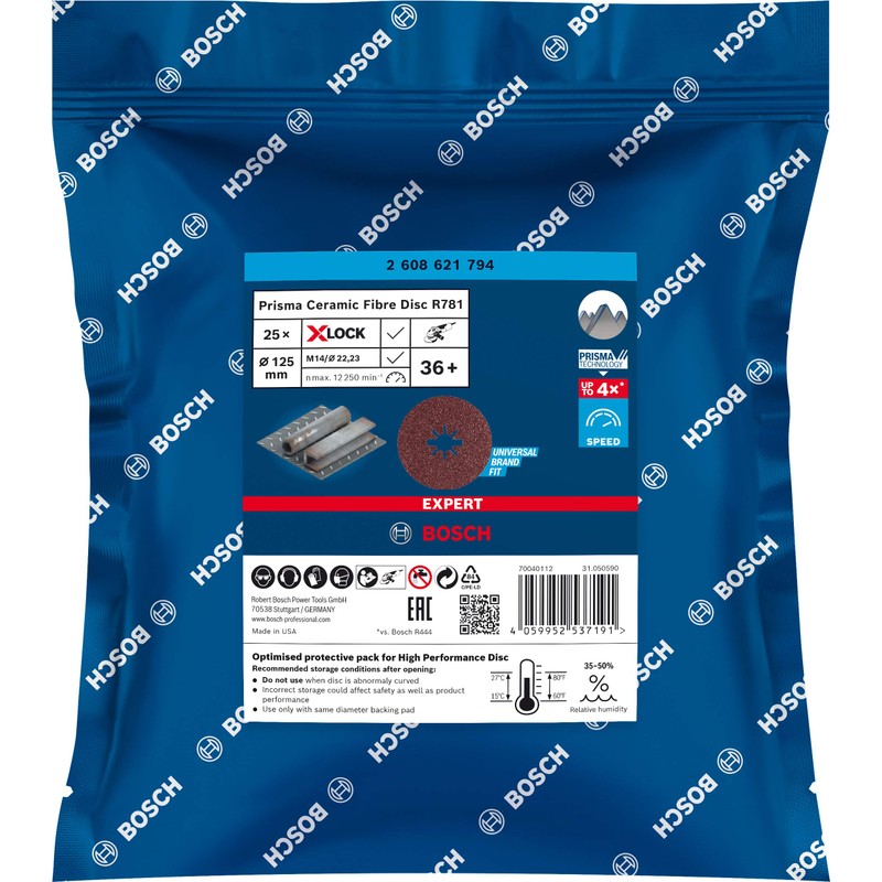 Bosch Professional 5x Expert R781 Prisma Ceramic X-LOCK Fibre Discs