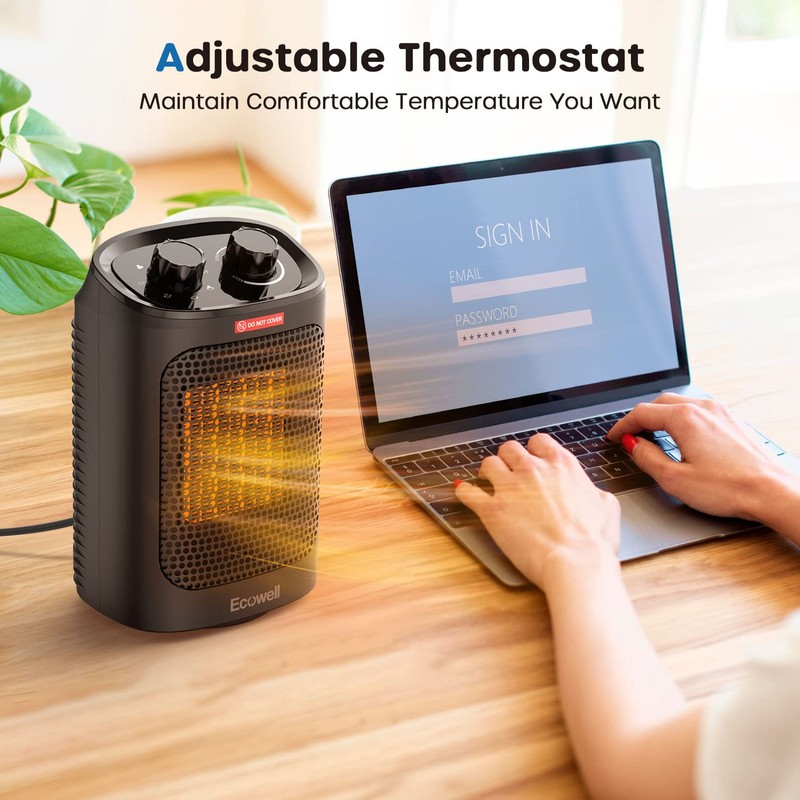 ECOWELL 1500W Portable Space Heater for Indoor Use, 60°Oscillating,Small Electric