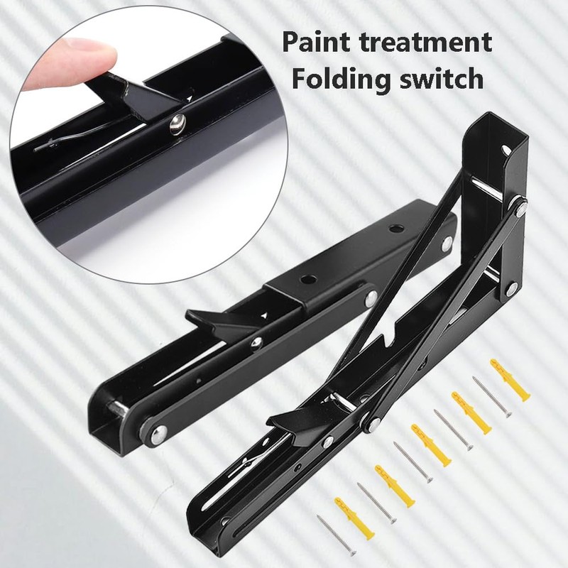 Hocansen 2Pcs Metal Foldable Brackets L Shelf Collapsible Brackets Black
