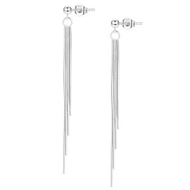 KISSPAT Long Tassel Earrings for Women Solid 925 Sterling Silver Lightweight Hypoallergenic White Gold Plated Stud Earrings Jewelry Gift for Women Girls Weddings Birthday Anniversary, Silver, No