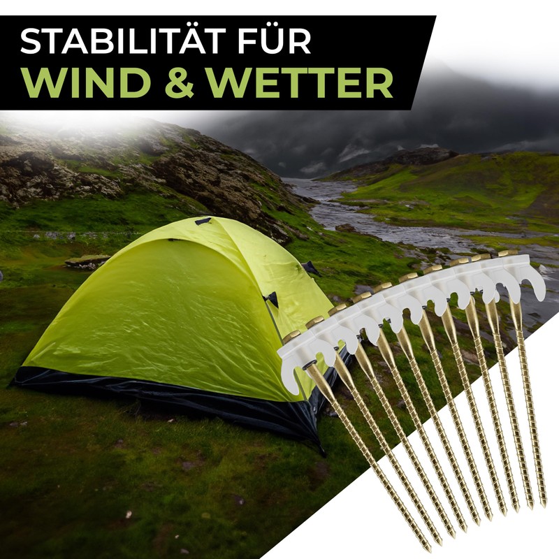 ABCamping [10x] Screw Pegs 80 x 200 mm with Hooks