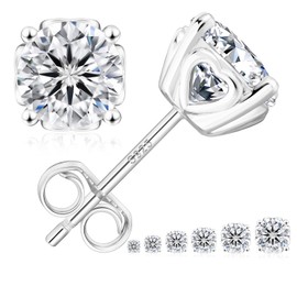 KRKC&CO Moissanite Earrings Studs 14K White Plated 925 Sterling Silver Earring Gifts for Women Men 1ct-3ct D Color VVS1