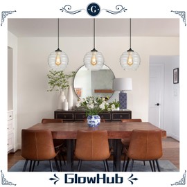 GlowHub Modern Pendant Lights for Kitchen Island, 8.7" Black Pendant Light Fixtures with Clear Water Ripple Glass Shade, Farmhouse Globe Hanging Lights Fixture for Dining Room Bedroom Entryway