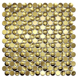 Goodotz Gold Penny Round Tile Concave Convex 3D Mosaic Tiles for Kitchen Backsplash, Bathroom Wall, Accent Wall (Case of 5)