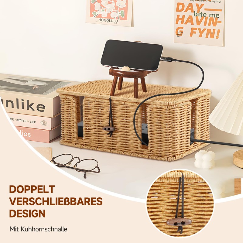 Handmade Cable Box, Rattan Cable Management Box, Under Desk Cable