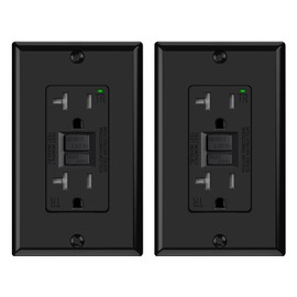 ELEGRP GFCI Outlet 20 Amp, Self-Test GFI Electrical Outlet with Narrow Design, Tamper Resistant GFCI Receptacle with LED Indicator, UL Listed, Black, Wall Plate Included, 2 Pack