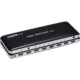 HDMI Switcher, 7 x 1, HDMI 2.0 Selector, 7 Inputs, 1 Output, Switch, UHD, 4K@60Hz, HDCP2.2, YUV4:4:4, Deep Color, HDR Video 18Gbps, 3D, HDMI Switcher, No Automatic Switching, Manual Switching, IR Remote Control, Splitter