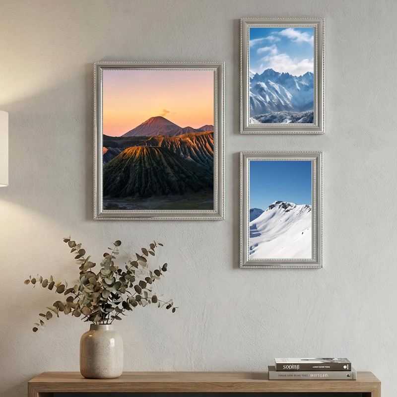 Wonderjune 3 Pack Silver Metal Picture Frame Set - 4x6
