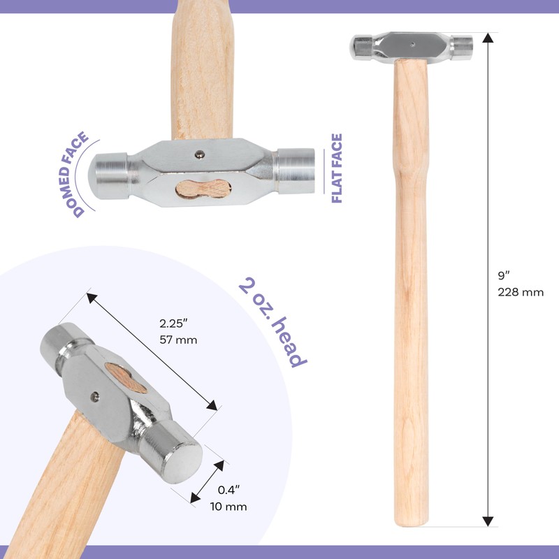The Beadsmith Ball-Peen Hammer – Dual-Faced Metalworking Tool, 9 Inches,