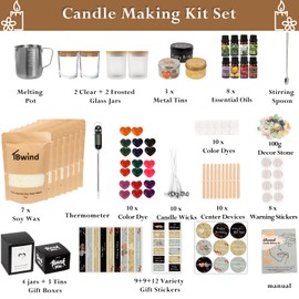 TBWIND Candle Making Kit, Soy Candle Making Supplies DIY Candle Craft Tools for Adults, Kids, Beginners with 8 Pleasant Scents, Melting Pot, Wicks, Wax, Dyes & More - DIY Starter Candle Making Kit